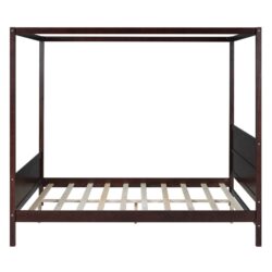 Queen Size Canopy Platform Bed With Headboard And Footboard, Slat Support Leg - Espresso
