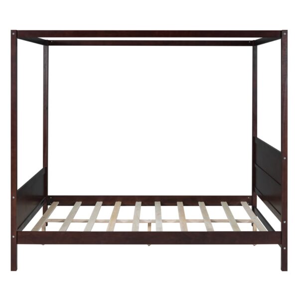 Queen Size Canopy Platform Bed With Headboard And Footboard, Slat Support Leg - Espresso