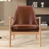Accent Chair, Mid-Century Modern Armchair With Solid Wood Frame, Reading Leisure Chair With High Back For Living Room - Brown - Image 4
