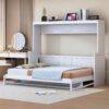 Full Size Murphy Bed With Hydraulic Lift & Desk Design - White - Image 13