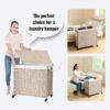 Laundry Hamper With Lid PE Rattan Powder Coating Frame Clothes Hampers With 2 Removable Bags, Wheels, 160L - Gray - Image 14