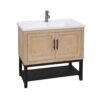 Modern Freestanding 36" Bathroom Vanity With Ceramic Sink, Hot And Cold Faucet, Storage Cabinet & Open Iron Shelf - Natural - Image 8