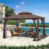 13 0 Outdoor Patio Gazebo Canopy Tent With Ventilated Double Roof And Mosquito Net (Detachable Mesh Screen On All Sides) Suitable For Lawn Garden Backyard And Deck Top - Brown - Image 2