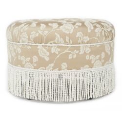 Yolanda - Floral Round Upholstered Accent Ottoman - Champagne Beige / Ivory