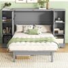 Queen Size Murphy Bed With Shelves, Drawers And USB Ports - Gray - Image 13