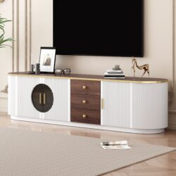 Modern Minimalist TV Stand For TVs Up To 80", Entertainment Center With 3 Drawers And 1 Shelf, Metal Handles And 2 Cabinets For Living Room - White