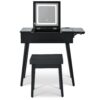 Makeup Vanity Desk With Flip Top Mirror And LED Light, Dressing Table With Charging Station, 2 Drawers And Fold Up Panel, Vanity Set With Cushioned Stool For Bedroom - Black - Image 11