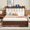 Queen Size Storage Platform Bed, With 2 Big Drawers, Twin Long Size Trundle, One Set Of Sockets & USB Ports - Walnut - Image 19