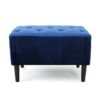Mid Century Ottoman Velvet With Button Tufting With Birch Wood Legs - Navy Blue - Image 5