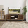 TV Stand With 2 Grille Door Cabinets And Adjustable Storage Rack, Suitable For Medieval Modern TV Cabinets, Entertainment Center With Storage Space - Walnut Wood - Image 4