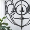 4 Light Metal Chandelier, Hanging Light Fixture With Adjustable Chain For Kitchen, Bulb Not Included - Black - Image 6
