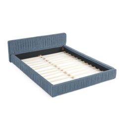 Modern Queen Size Upholstered Bed Frame With Pleated Chenille Fabric And Headboard, No Box Spring Needed - Blue