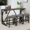 4 Piece Bar Table Set With Power Outlet, Dining Bar Table And Chairs Set, Bar Table Set With 3 Padded Stools For Living Room, Dining Room, Game Room - Dark Gray - Image 2