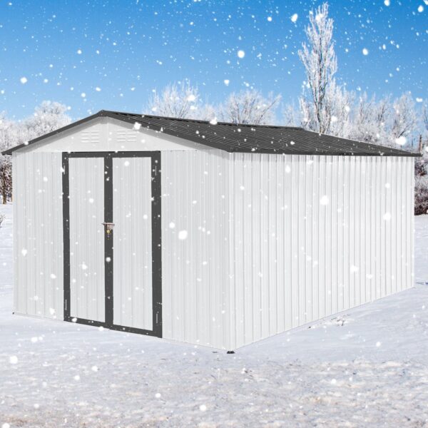 10'x12' Garden Sheds Outdoor Storage Sheds - White / Gray