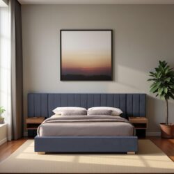 Upholstered Queen Size Bed Frame Of Velvet Tufted Headboard With Floating Nightstand LED / USB Built - Gray