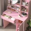 Vanity Desk With Mirror & Light, Large Drawer Three Level Storage Dresser, 3 Lighting Modes Adjustable Brightness, Bedroom Dressing Table - Pink - Image 5