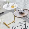 C-Shaped Side Table, Small Sofa Table For Cough, Bedroom - White / Gold - Image 9