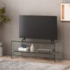 Modern Tempered Glass TV Stand With Shelf And Open Back Design - Clear - Image 7