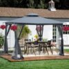 10 X 10 Ft Patio Gazebo Tent With Ventilated Double Roof And Mosquito Net Canopy For Backyard Or Garden - Gray - Image 2