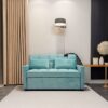 3 In 1 Convertible Sleeper Sofa Bed, Modern Velvet Fabric Futon Sofa Couch Pullout Bed, Adjustable Backrest With Three USB Ports, Two Side Pockets, Two Cup Holders And Swivel Phone Holder - Light Blue - Image 6