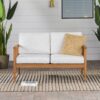 Contemporary Cushioned Eucalyptus Wood Patio Loveseat - Brown - Image 6