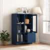 Painted Cabinet With Glass Doors, Drawer, And Open Storage Space For Bedroom And Living Room - Navy Blue - Image 4