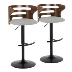 Cosi - Mid-Century Modern Adjustable Barstool With Swivel With Rounded T Footrest (Set of 2) - Black / Walnut / Gray