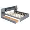 Queen Size Upholstered Platform Bed With Reading Lights, Drawers, Trundle And Shelves - Gray - Image 11
