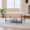 Upholstered Ottoman Coffee Table Foot Rest With Metal Legs And Open Storage - Beige - Image 3