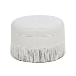 Yolanda - Round Upholstered Accent Ottoman - Alabaster Off White