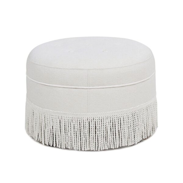Yolanda - Round Upholstered Accent Ottoman - Alabaster Off White