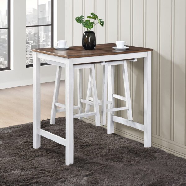 3 Pieces Counter Set Hanging Stool Easy To Clean For Small Space - Antique Dark Oak / Antique White
