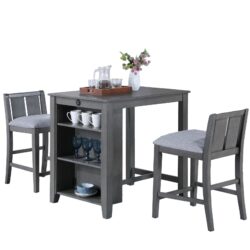 Graham - 3 Piece Small Space Counter Height Dining Table With Shelves And 2 Chairs (Set of 3) - Gray