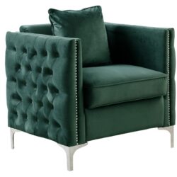Bayberry - Velvet Chair With 1 Pillow - Green
