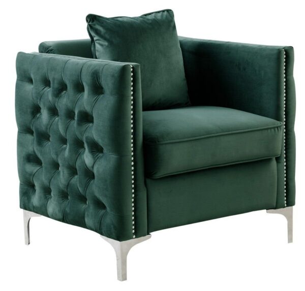 Bayberry - Velvet Chair With 1 Pillow - Green