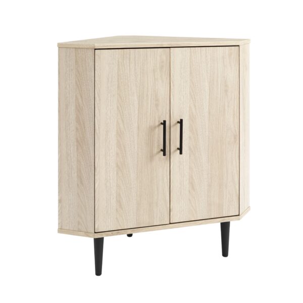 Contemporary 2 Door Mixed-Material Corner Accent Cabinet - Birch