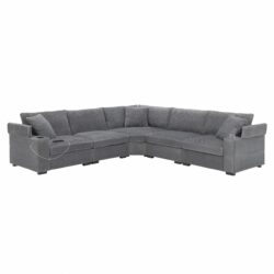 Convertible L Shaped Sectional Corner Couch With Armrest Storage Cup Holders USB Charger, Irregular Corner Oversized Comfy Modular Sofa - Gray