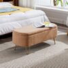 Storage Ottoman Bench For End Of Bed Gold Legs, Modern Camel Faux Fur Entryway Bench Upholstered Padded With Storage For Living Room Bedroom - Camel - Image 4