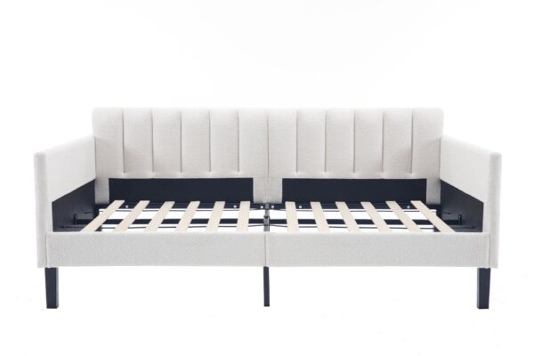 Elena - Twin Boucle Upholstered Daybed, Ribbed Tufted Backrest - Ivory