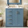 Bathroom Vanity With Ceramic Sink Combo, Frame Bathroom Storage Cabinet, Freestanding Vanity Set With 3 Drawers & Soft Closing Doors - Indigo - Image 27