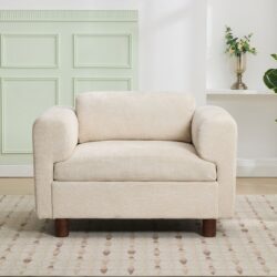 Modern Oversized Armchair Comfy Accent Chair Single Sofa For Living Room Bedroom Office Apartment, Woven Velvet Fabric - Beige
