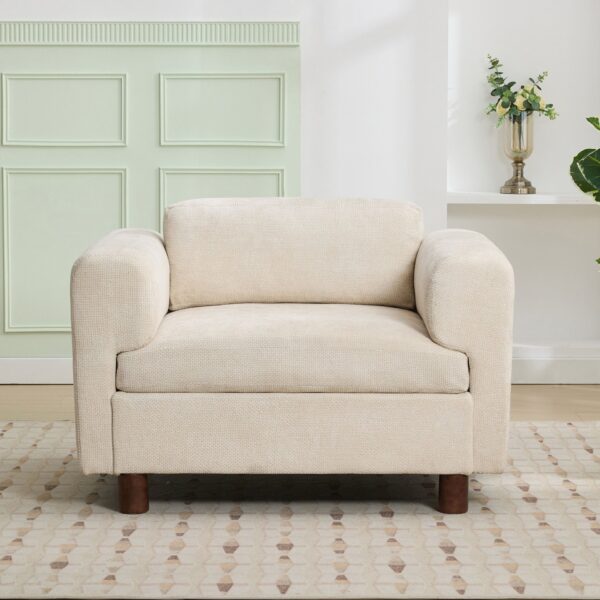 Modern Oversized Armchair Comfy Accent Chair Single Sofa For Living Room Bedroom Office Apartment, Woven Velvet Fabric - Beige