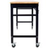60" Wide Rolling Workbench For Garage, Adjustable Height, Workshop Tool Bench, Metal With Rubber Wood Top - Black / Light Brown - Image 11