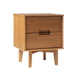 Mid-Century Modern 2 Drawer Solid Wood Nighstand With Cutout Handles - Caramel