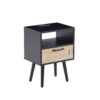 15.75" Rattan End Table With Power Outlet & USB Ports, Modern Nightstand With Drawer And Solid Wood Legs, Side Table For Living Room, Bedroom - Black - Image 8