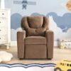 Kids Recliner Chair, Kids Upholstered Couch With One Cup Holder, Toddlers Recliner With Headrest And Footrest - Brown - Image 4