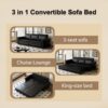 Pull Out Sofa Bed, 3 In 1 Convertible Sleeper Sofa With Nailhead Trim & Rolled Arm, Multi Functional Sofa Bed For Living Room, Bedroom, Apartment, Office - Black - Image 15