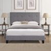Queen Size Upholstered Platform Bed Frame With Button Tufted Linen Headboard, No Box Spring Needed, Wood Slat Support - Gray - Image 11