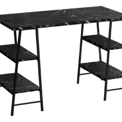 Computer Desk For Home Office, Laptop, Storage Shelves, Marble Look Contemporary & Modern - Black