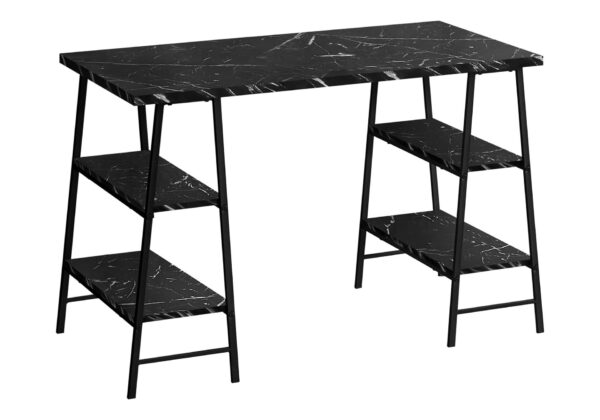 Computer Desk For Home Office, Laptop, Storage Shelves, Marble Look Contemporary & Modern - Black